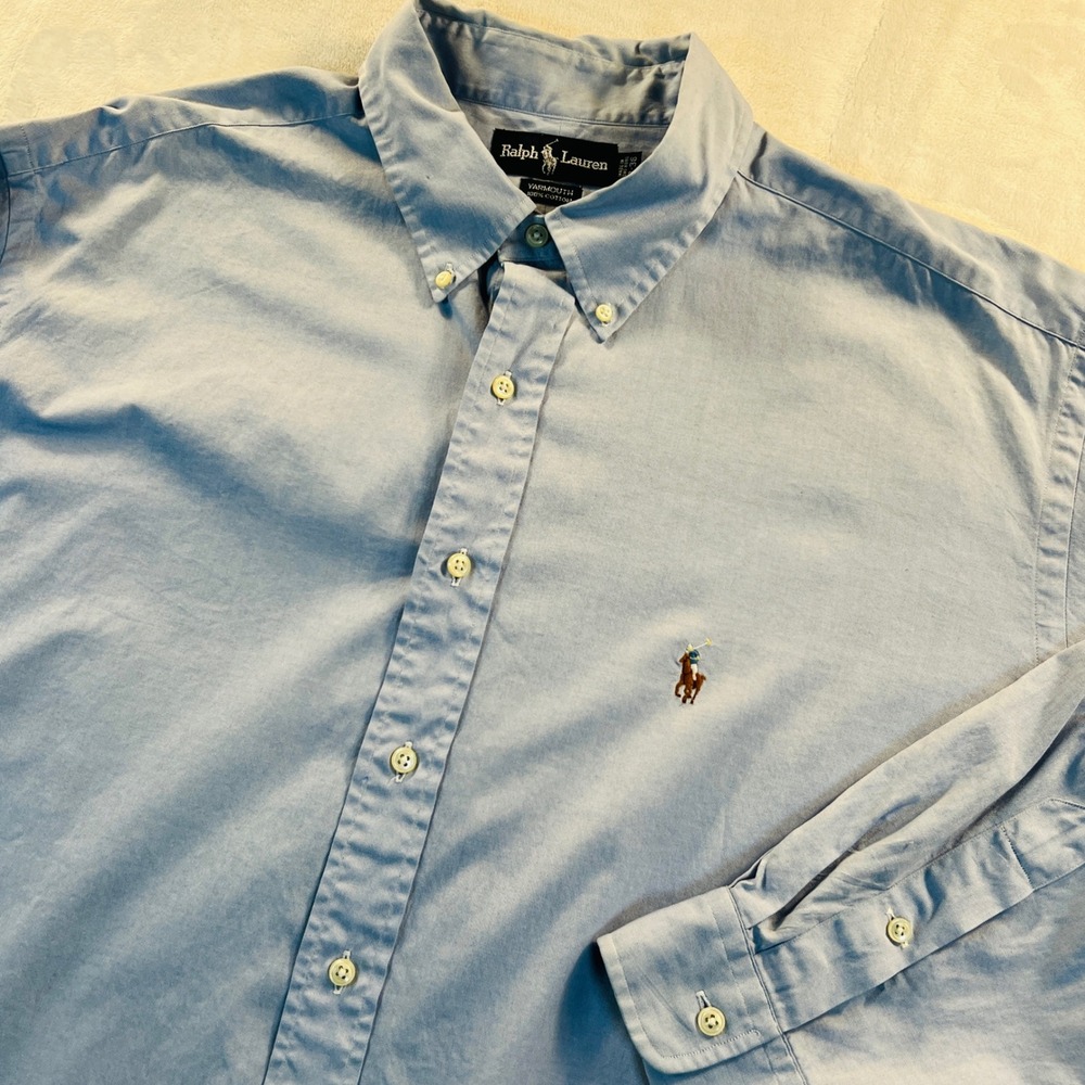 Ralph Lauren Yarmouth Mens Light Blue Oxford Button Down Shirt 18-36 Cotton
